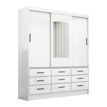 Imagem de Guarda Roupa Sevilha 3 Portas 9 Gavetas Com Espelho Carioca Moveis Branco