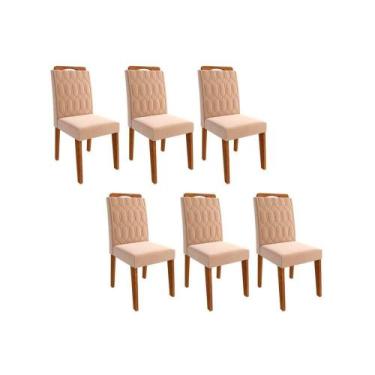 Imagem de Cadeira Sala de Jantar Paola Kit 6 Un Savana-Madeirado/Suede Nude Bege