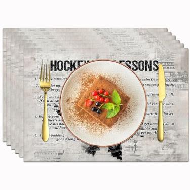 Imagem de Farmhouse Jogo americano de hóquei no gelo conjunto de 6 tapetes esportivos rústicos de hóquei com impressão dupla face para cozinha, sala de jantar, restaurantes, decoração, imitação de linho, 30 x