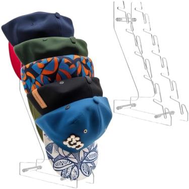 Imagem de Chewtoyo Pacote com 2 organizadores de chapéus de acrílico para parede – Suporte de boné de beisebol versátil com 5 compartimentos, tela transparente, 29 x 20 x 6 cm, instalação versátil