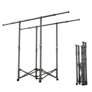 Imagem de Hhsdyl Vareta de Roupeiro de Chão a Teto, Vareta de Roupa Ajustável em Comprimento, Organizador de Roupeiro com 1 ou 2 Varões para Uso Interior e Exterior,Black,Double A