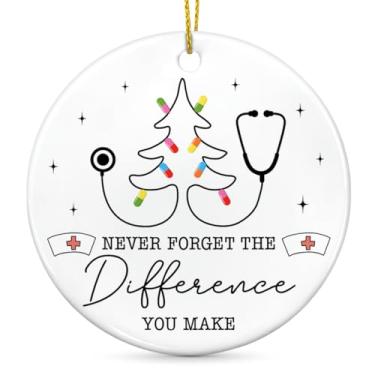 Imagem de Presentes de agradecimento de enfermeiras para mulheres, Natal, presentes de agradecimento para enfermeiras NP CNA RN LPN Nunca se esqueça da diferença que você faz enfeites de Natal de cerâmica para