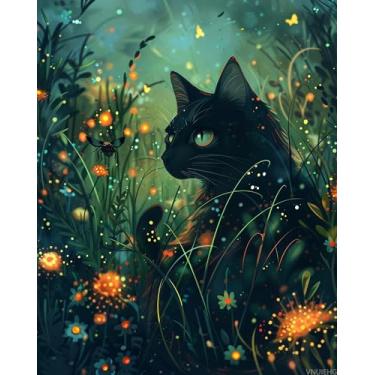 Imagem de VNUIEHG Paint by Numbers Gato para adultos, pintura a óleo faça você mesmo, kits de tinta acrílica por números para adultos iniciantes para decoração de parede de casa 41 x 50 cm