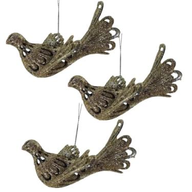 Imagem de Kit Enfeites de Natal 3 Pássaros Dourados Champanhe com Glitter | Decorativos para Árvore, Guirlandas e Arranjos | Enfeite Natalino Elegante, Leve e Brilhante para Decoração de Casa, Lojas e Festas
