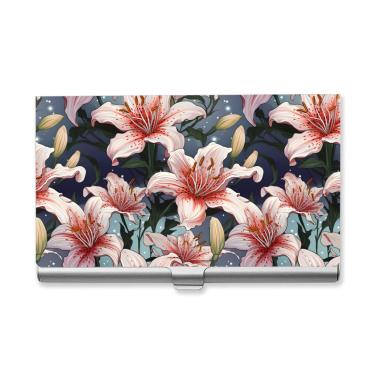 Imagem de Porta-cartões de visita lírio liga de alumínio impermeável durável grande capacidade fácil de transportar para homens e mulheres capa para cartão de nome com fecho de fivela