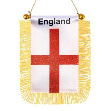 Imagem de JBSJBS Bandeira pendurada da Inglaterra Mini Bandeiras de Janela de Carro Inglaterra Banners Decoração Espelho Retrovisor Bandeiras da Inglaterra com Ventosa Franjas Douradas Dupla Face 7,6 x 12,7 cm