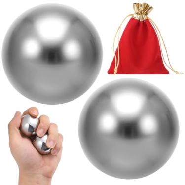 Imagem de Bolas Baoding de aço inoxidável, 2 peças, bolas de exercícios de mão de 3,5 cm com bolsa de transporte, bolas de metal para força, destreza e treinamento de dedos
