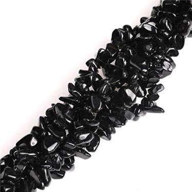 Imagem de 6-8mm Black Glass Gravel Gemstone Chips Beads for Jewellery Making Wholesale Beads Loose Beads Freeform Black 34"