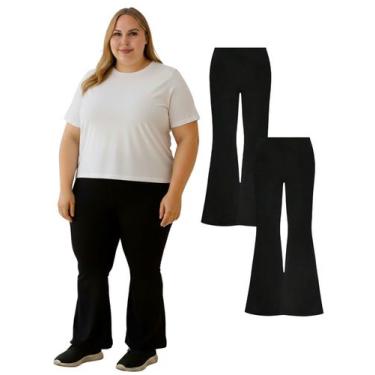 Imagem de Kit 2 Calça Legging Flare Bailarina Feminina Plus Size Preta Cor:Preto