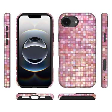Imagem de ilikediy Capa híbrida para iPhone 16E com 2 camadas rígidas de silicone com padrão de proteção - Mosaico rosa
