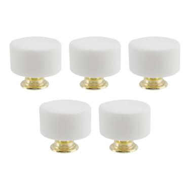 Imagem de Tighall Pacote com 5 maçanetas de armário de mármore, puxador redondo para acessórios de ferragens de armário de cômoda, maçanetas brancas de armário de cozinha para portas duplas (redondo, mármore