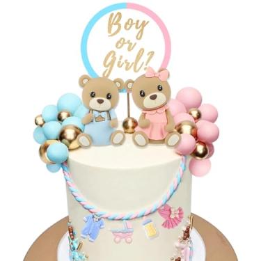Imagem de Enfeite de bolo de urso bolas reveladoras de gênero decorações de bolo para meninos e meninas revelação de gênero suprimentos de festa de chá de bebê