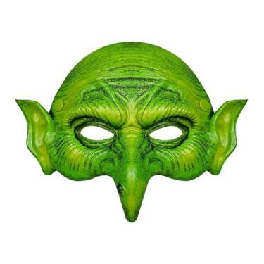 Imagem de Soochat Máscara de bruxa verde assustadora máscara de bruxa verde verde meia face máscara de feiticeiro para festa de terror cosplay adereços de fantasia