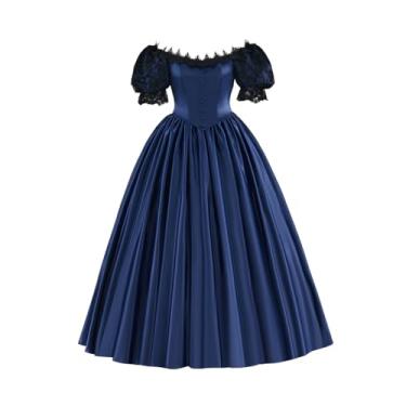 Imagem de ZODICOS Vestido feminino gótico vitoriano de renda rococó fantasia da Bela do Sul vestido de baile colonial da Guerra Civil (azul, M)