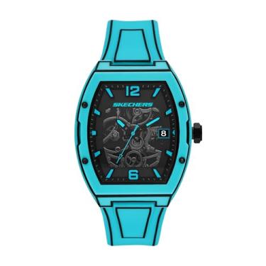 Imagem de Skechers Relógio masculino Tellem de plástico azul com três ponteiros (modelo: SR5250)