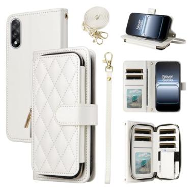 Imagem de Furiet Argyle Capa carteira para OnePlus Nord 5 5G com alça de pulso/ombro, compartimento para cartão, bolsa com zíper, capa de telefone de couro PU de luxo para One Plus On 1 Plus 1plus One+ 1+ Nord5