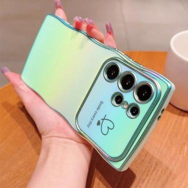 Imagem de Capa de celular com glitter laser ondulado e cacheado em formato de coração para Samsung S25 S24 S23 Ultra FE S22 Plus, capa traseira colorida e estilosa, verde menta, para Galaxy S25Ultra