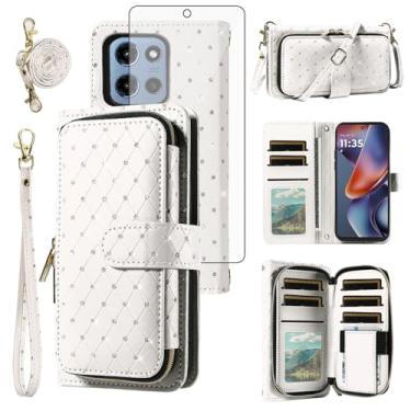 Imagem de Asuwish Capa de celular para Motorola Moto G 5G 2025 capa carteira com zíper com protetor de tela de vidro temperado, alça transversal com cordão com glitter, compartimento para cartão G5G 5 G G5