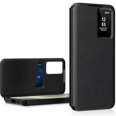 Imagem de Capa para Samsung S25 Ultra com tela pequena inteligente, capa carteira S-View, para Samsung Galaxy S25 Ultra 5G, capa de janela inteligente, capa protetora de couro flip Smart View preta