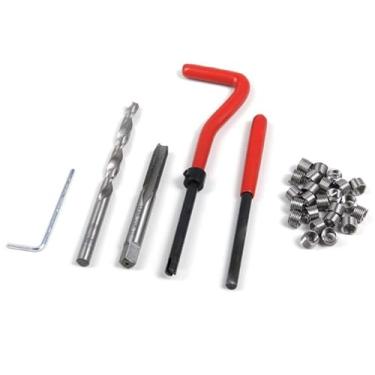 Imagem de pexwo Kit de reparo de rosca helicoil 3/8-16, ferramenta de reparo de rosca com broca HSS, kit de instalação de reparo de rosca SAE para rerosquear roscas internas com estojo de transporte