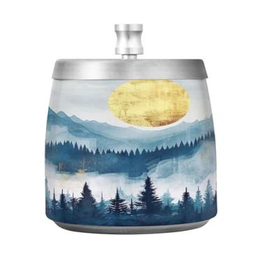 Imagem de SEHANY Cinzeiro Majestic Mountain Peak com tampa para cigarros, à prova de vento, sem fumaça, aço inoxidável, cinzeiros para uso interno e externo, grande, inodoro, para fumantes, decoração de