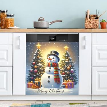 Imagem de ATTX Capa magnética de boneco de neve de Natal, 58 cm C x 66 cm A decoração da capa frontal da máquina de lavar louça, decalques de armário doméstico e eletrodomésticos adesivos #549