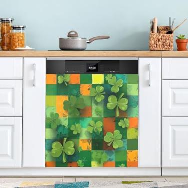 Imagem de ATTX Capa magnética para lava-louças do trevo do Dia de São Patrício, 58 cm C x 66 cm A Decoração da capa da máquina de lavar louça, decalques para armários domésticos e eletrodomésticos adesivos #196