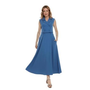 Imagem de Conjunto Feminino Elegante, Blazer sem Mangas e Saia Godê, Alfaiataria