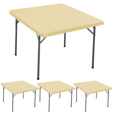 Imagem de Pacote com 4 toalhas de mesa quadradas elásticas para uso ao ar livre, 91 x 91 cm, capa de mesa de piquenique à prova d'água, elástica, lavável, dobrável, elastano, para acampamento, festas de