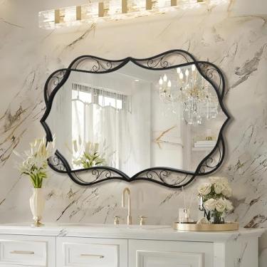 Imagem de Besdomus Espelho de banheiro preto moderno: espelhos de banheiro grandes de 61 cm x 91 cm para pia - suspensão vertical ou horizontal - decoração de casa para sala de estar/entrada/banheiro