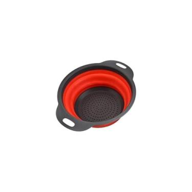 Imagem de Escorredor Retrátil em Silicone e Plástico Reforçado, 30cm Diâmetro, Cinza/Vermelho, Dobrável com Alças Laterais