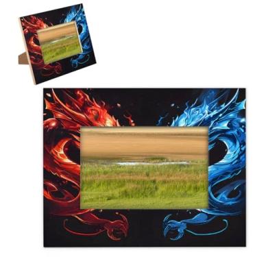 Imagem de hongjinglin Porta-retrato de 28 x 35,5 cm, dragão de madeira, vermelho, azul, molduras legais com tapete para parede e mesa, para decoração de casa e amigos da família, ideias de presente de casamento