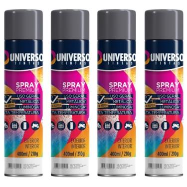 Imagem de Tinta Spray 400ml Cinza Grafite Uso Geral em Aço Ferro Couro Gesso Cerâmica | Universo | Kit 04 un