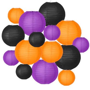 Imagem de KAXIXI Decorações de festa de Halloween, laranja, preto, roxo, lanternas de papel penduradas para teto de Halloween, festa de terror, aniversário, casamento, jardim, decoração interna e externa, 15