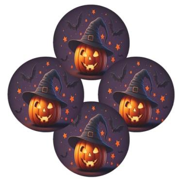 Imagem de Wassud Jogo americano conjunto de 4 tapetes de mesa redondos de chapéu de bruxa de abóbora maligna para cozinha e jantar tapetes laváveis resistentes ao calor decoração de mesa 39 cm