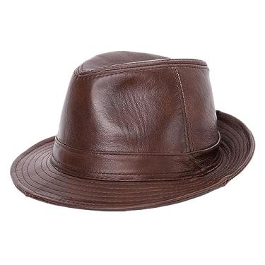 Imagem de uhyOHF Chapéu para homens e mulheres chapéu de sol de praia chapéu de cowboy chapéu trilby de couro (marrom-4GG