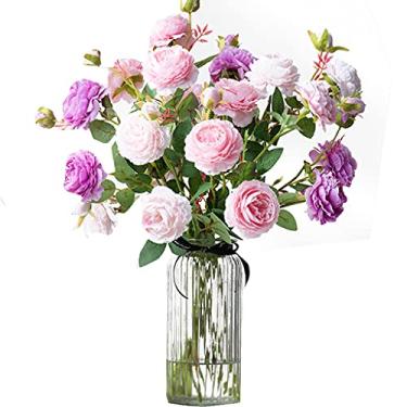 Imagem de YYBOES Vaso de vidro para flores, conjuntos de vasos de flores para decoração, decoração de simulação de peônia, vaso de flores artificiais, decoração de casa, decoração de mesa, arranjo de flores