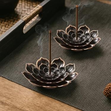 Imagem de 2 suportes de incenso e bandeja de queimador com decoração de lótus – Meditação Zen para sala de casa com cone de vela, cinzeiro, acessórios de bruxa japonesa, preto