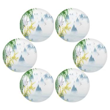 Imagem de Wassud Jogo americano conjunto de 6 guindastes com tapetes de mesa redondos de bambu para cozinha e jantar tapetes laváveis resistentes ao calor para decoração de mesa 39 cm