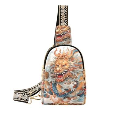 Imagem de CEBUGI Bolsa tiracolo feminina pequena dragão chinês pochete transversal de couro para caminhadas, viagens ao ar livre