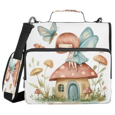 Imagem de Burbuja Fichário com zíper de casa de cogumelo de desenho animado com 3 anéis com lixa expansível e alça de ombro para laptop de 13 polegadas, vários bolsos para trabalho de escritório