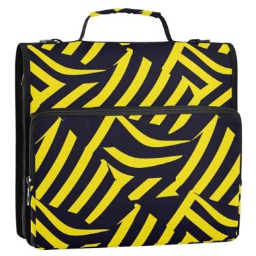 Imagem de Coikll Pasta expansível de fichário com zíper e listras amarelas e pretas, organizador de fichário com alça de ombro e alça para facilitar o transporte