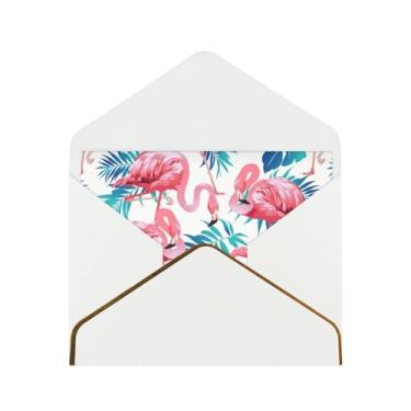 Imagem de SKKNT Cartões comemorativos com estampa de folhas verdes de pássaro flamingo para todas as ocasiões, convites de festa de aniversário de casamento, 12,7 x 15,2 cm