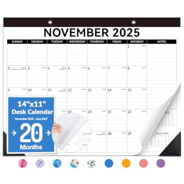 Imagem de Forvencer Calendário de mesa 2026, calendário de 20 meses, novembro de 2025 a junho de 2027, calendário de parede de 35,5 x 28 cm, agenda mensal 2026 com capa de plástico, adesivos e papel grosso para