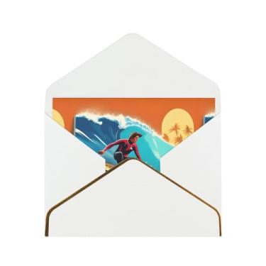 Imagem de Surfer havaiano em impressão ondulada cartões comemorativos para todas as ocasiões, convites de festa de aniversário de casamento, 12,7 x 15,2 cm