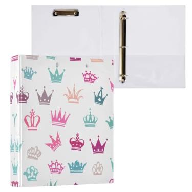 Imagem de STAYTOP Organizador de fichário redondo com coroa colorida, fichário de 3 anéis com prancheta (carta A4), fichário fofo para material de escritório escolar