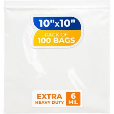 Imagem de Paclord Sacos médios com fecho de zíper de 25,4 cm x 25,4 cm, 6 mil (pacote com 10) – Sacos plásticos reutilizáveis resistentes – transparentes, resseláveis, à prova d'água – para armazenar e