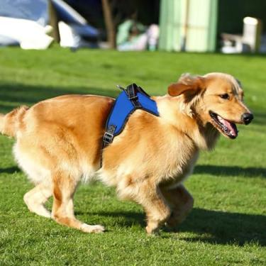 Imagem de Peitoral ajustável refletivo sem puxão com alça – colete Oxford durável para animais de estimação, fácil de calçar para cães pequenos, médios e grandes, azul GG