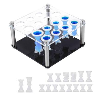 Imagem de Molde de jogo de xadrez de resina com 1 pacote de suporte de peça de xadrez, 16 peças kit de moldes de xadrez de silicone 3D tamanho completo para fundição de resina epóxi, jogo de tabuleiro de xadrez