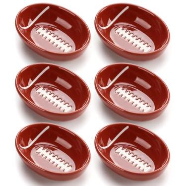 Imagem de FoldTier Pacote com 6 tigelas de cerâmica em forma de futebol fofas pequenas tigelas de beliscar para mergulhar molhos e especiarias, pratos de servir aperitivos para jantar na porta traseira, evento